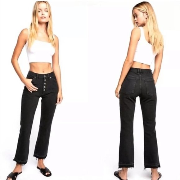 Free People Dylan High Rise Raw Hem Black Crop Jeans Size 28 - Picture 5 of 14